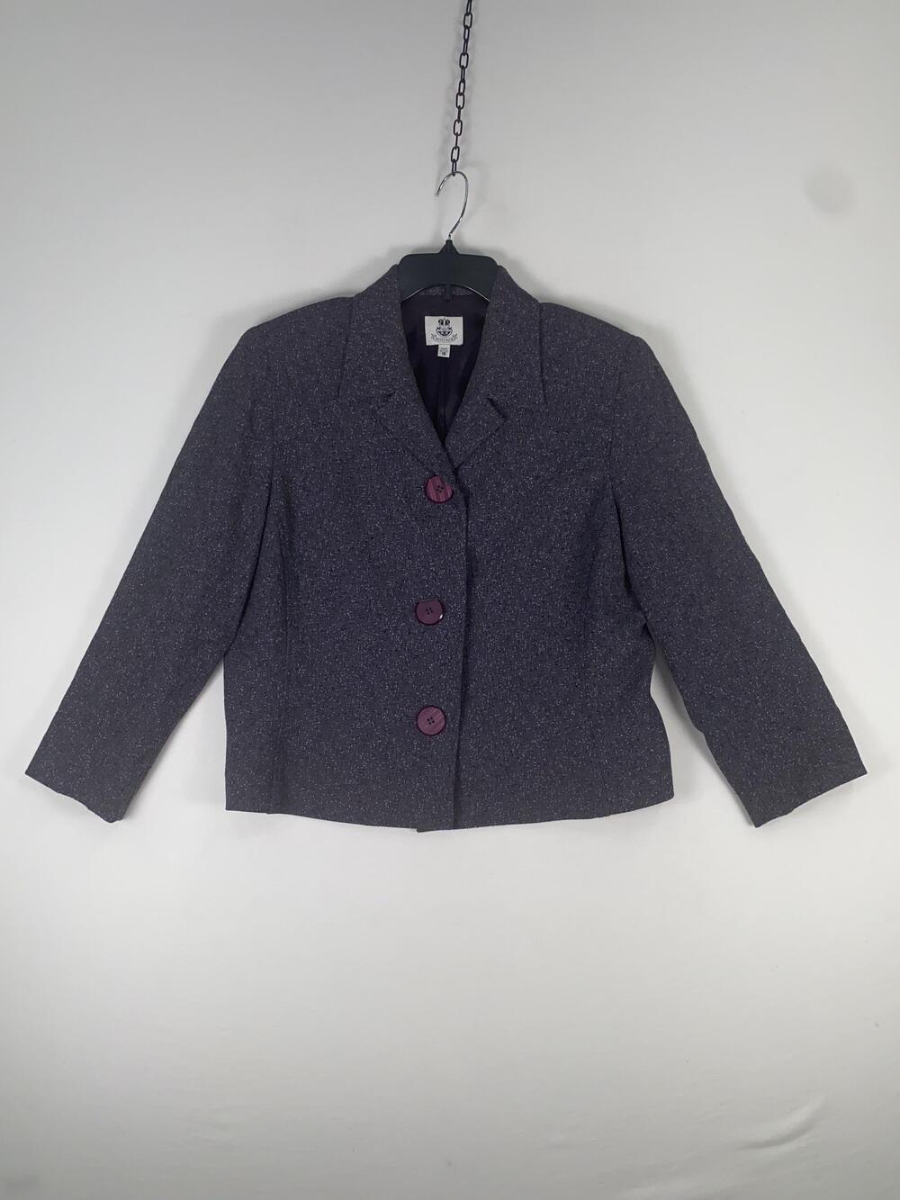 Vintage Renfrew Blazer Womens 16 Purple Tweed Lined Three Button Jacket Made USA